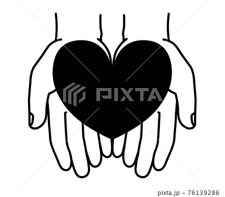 両手に乗ったハートのイラスト 白黒のイラスト素材