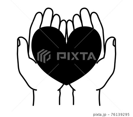 両手に乗ったハートのイラスト 白黒のイラスト素材 両手に乗ったハートのイラスト 白黒のイラスト素材