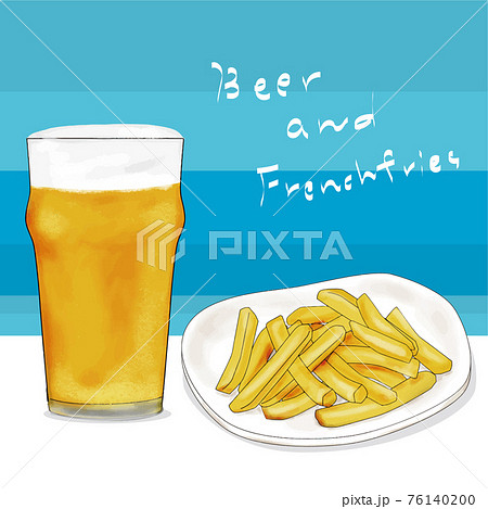 ビールグラスとフレンチフライポテトイラストのイラスト素材