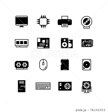 Computer hardware, hdd memory, ram, microchip, cpu icons 76142453