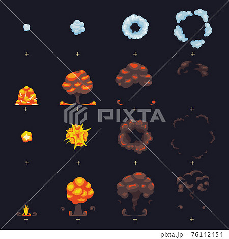 Comic boom blast explosion with flame and smoke fx animation frames sprites collection 76142454