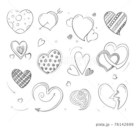 Cute doodle hearts, love pencil drawn symbols Cute doodle hearts, love pencil drawn symbols 76142699