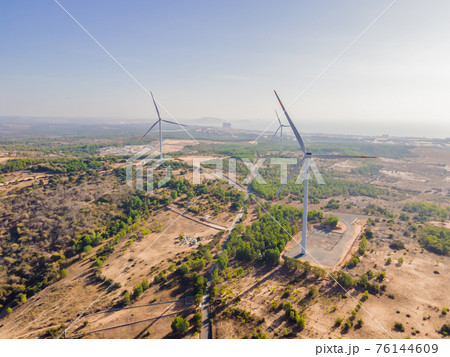 Wind turbine from aerial view - Sustainable development, environment friendly, renewable energy concept 76144609