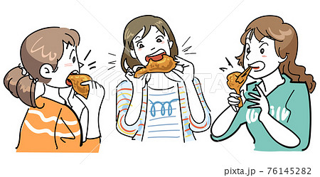 Three Women Who Boldly And Boldly Eat Chicken Stock Illustration