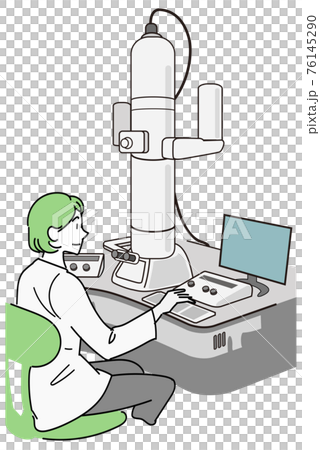 電子顕微鏡でモニター越しに微生物を調べる女性研究員のイラスト素材