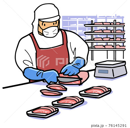 食品加工の現場で働くパートの女性のイラスト素材