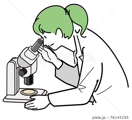顕微鏡で微細な物体を見る女性研究員のイラスト素材