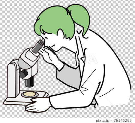 顕微鏡で微細な物体を見る女性研究員 76145295