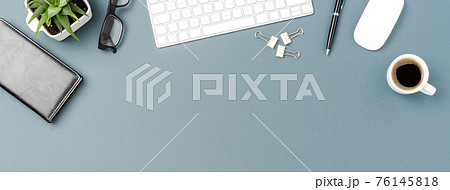 Overhead shot of business desktop with computer 76145818