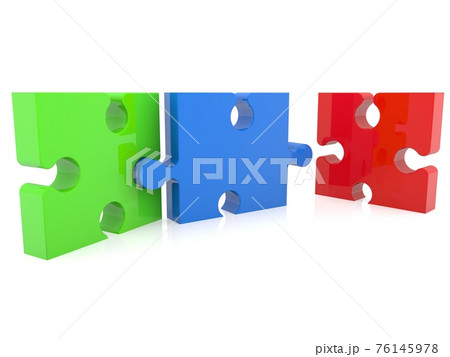 Green, blue and red puzzle piece on a white background Green, blue and red puzzle piece on a white background 76145978