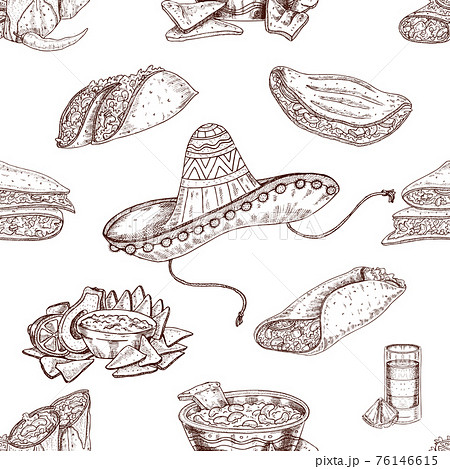 Mexican Food Hand Drawn Seamless Pattern Mexican Food Hand Drawn Seamless Pattern 76146615