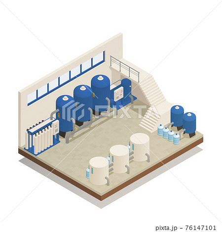Water Cleaning Facility Isometric Composition 76147101