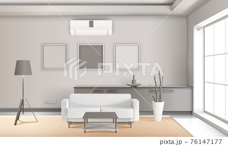 Realistic Lounge Interior In Light Tones 76147177