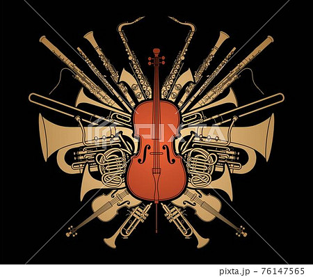 Orchestra Instruments Set Cartoon Silhouette Graphic Vector 76147565
