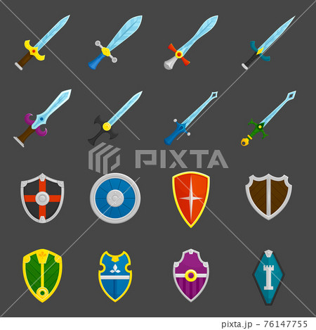 Shield swords emblems icons set Shield swords emblems icons set 76147755