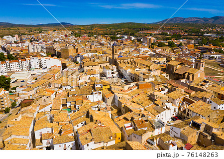 View from drone of ancient quarter of Spanish town of Requena View from drone of ancient quarter of Spanish town of Requena 76148263
