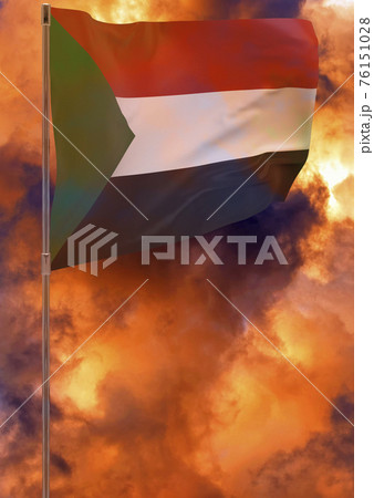 sudan flag on pole with sky background 76151028