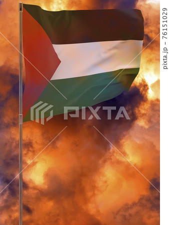 palestine flag on pole with sky background 76151029