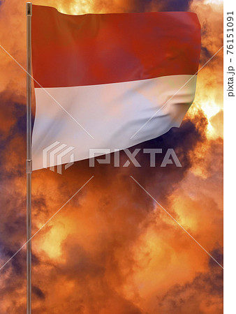 Indonesia flag on pole with sky background 76151091