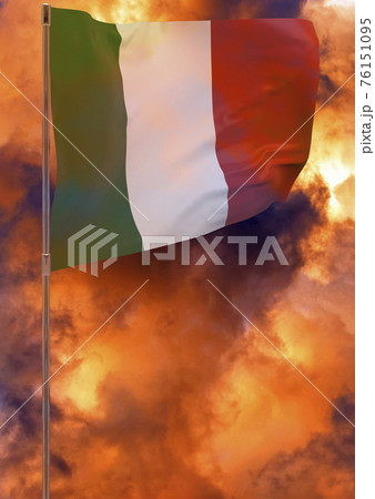 Italy flag on pole with sky background 76151095