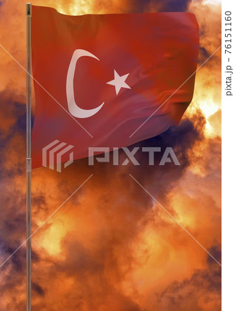 Turkey flag on pole with sky background 76151160
