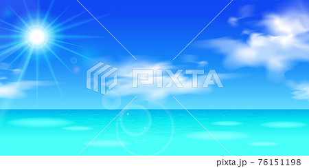 青空と雲と太陽の日差しが眩しいベクターイラスト背景 風景 横 のイラスト素材