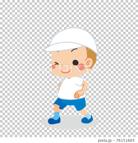 Illustration of a cute little boy stretching the Achilles tendon Stretching the Achilles tendon 76151605