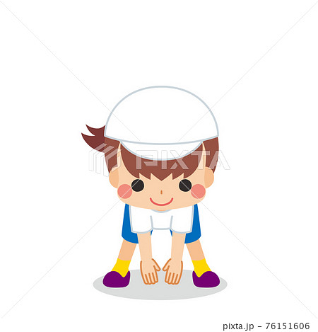 前屈をしている可愛い小さな女の子のイラスト ストレッチ 準備運動 準備体操 白背景のイラスト素材