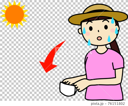 暑くてマスクを外す女性 76151802