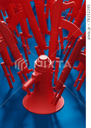 Red Megaphone stab by bayonet knife with military gun 3D rendering, Protest against dictatorship threaten censored press concept poster and social banner vertical design background with copy space 76152295