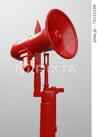 Red Megaphone stab by bayonet knife with military gun 3D rendering, Protest against dictatorship threaten censored press concept poster and social banner vertical design background with copy space 76152298