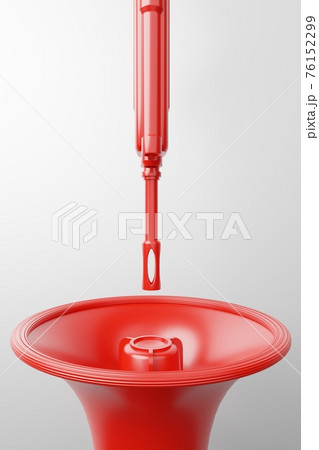 Red Megaphone with military gun 3D rendering, Protest against dictatorship threaten censored press concept poster and social banner vertical design background with copy space 76152299