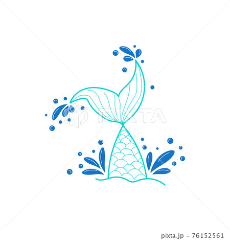 Hand drawn silhouette of mermaid's tail. illustration isolated on white background. Graphic tattoo. 76152561