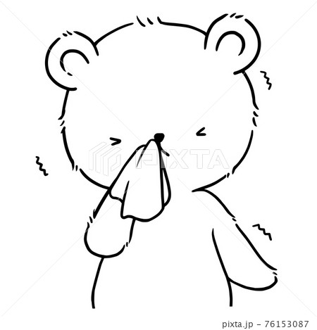 The bear chills and has a cold. He holds a handkerchief, wipes his runny nose. Cartoon character. 76153087