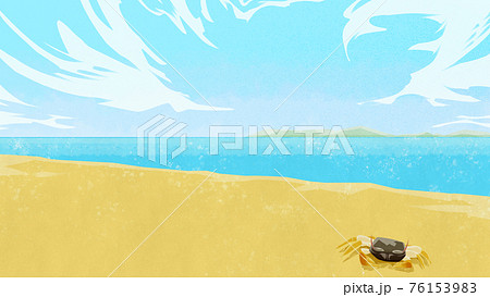 海辺のカニのいる砂浜の風景イラストのイラスト素材