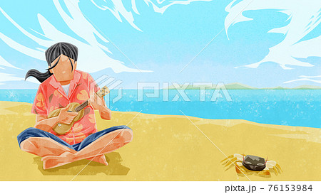 海辺でウクレレを弾く男性とカニのイラスト 海辺でウクレレを弾く男性とカニのイラスト 76153984