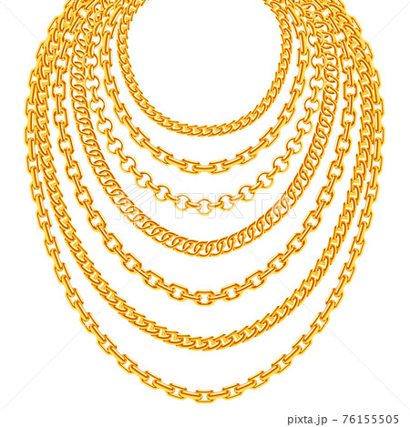 Golden metallic chain necklaces set 76155505