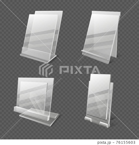 Display tables, plastic sheets, information holders illustration. 76155603