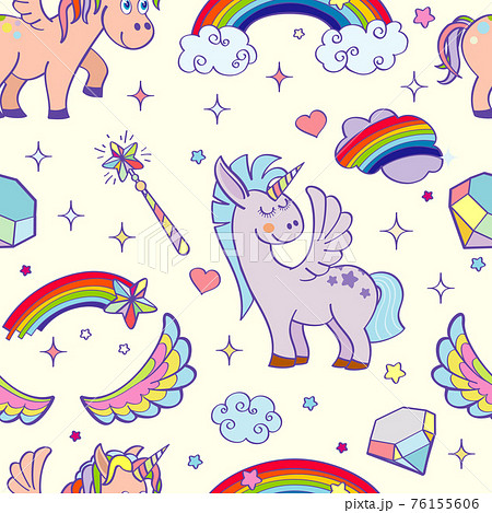 hand drawn unicorns and magic seamless pattern hand drawn unicorns and magic seamless pattern 76155606