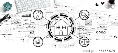 Real estate theme with a computer keyboard Real estate theme with a computer keyboard 76155879