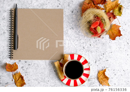 Coffee in a cup, cookies and notepad Coffee in a cup, cookies and notepad 76156336