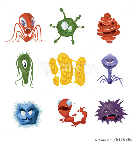 Bacteria virus germs cartoon characters, flu and aids microbes 76156860