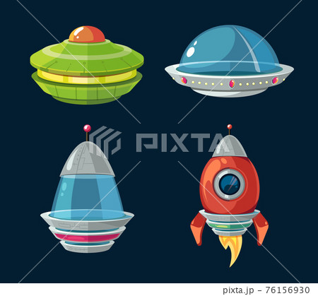 Spaceship and spacecrafts cartoon set for space computer or smartphone game 76156930