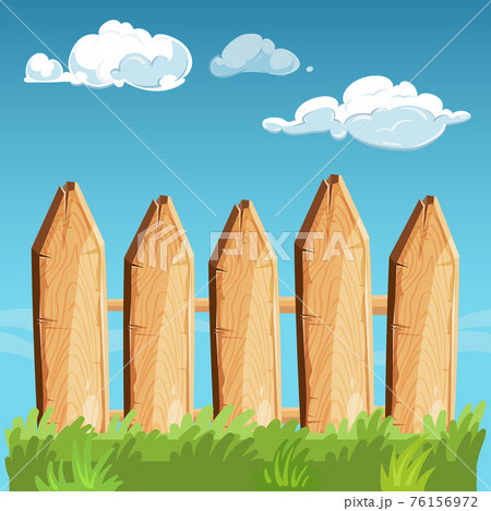 Cartoon rural wooden fence blue sky illustration 76156972