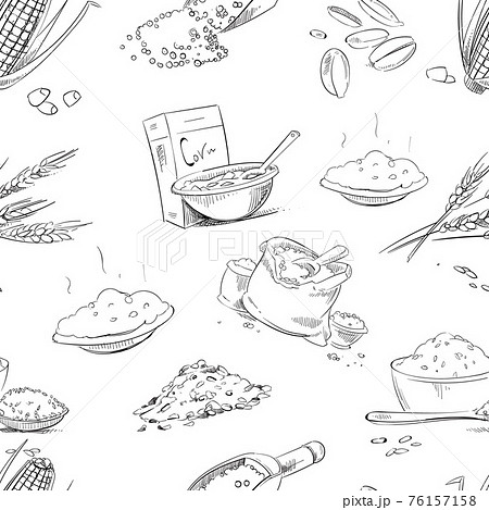 Organic farm grains, cereals, wheat, barley, rye, oats, rice seamless pattern 76157158