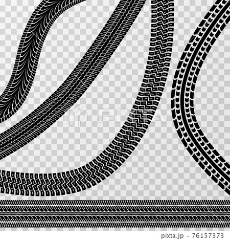 Different tire car and bike tracks isolated on checkered background - stock 76157373