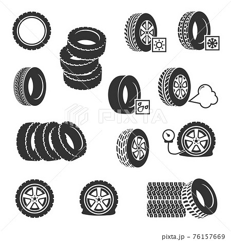 Tire shop, tyres change auto service icons set 76157669