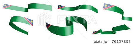 Set of holiday ribbons. flag of Namibia waving in wind. Separation into lower and upper layers. Design element. Vector on white background