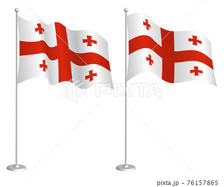 flag of Georgia on flagpole waving in wind. Holiday design element. Checkpoint for map symbols. Isolated vector on white background