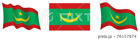 flag of mauritania in static position and in motion, fluttering in wind in exact colors and sizes, on white background